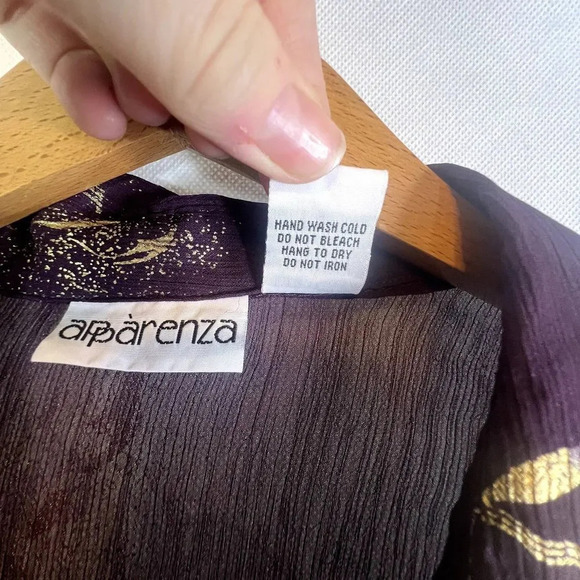 Apparenza Purple with Gold Metallic Roses Sheer Blouse Size XL - Picture 8 of 9